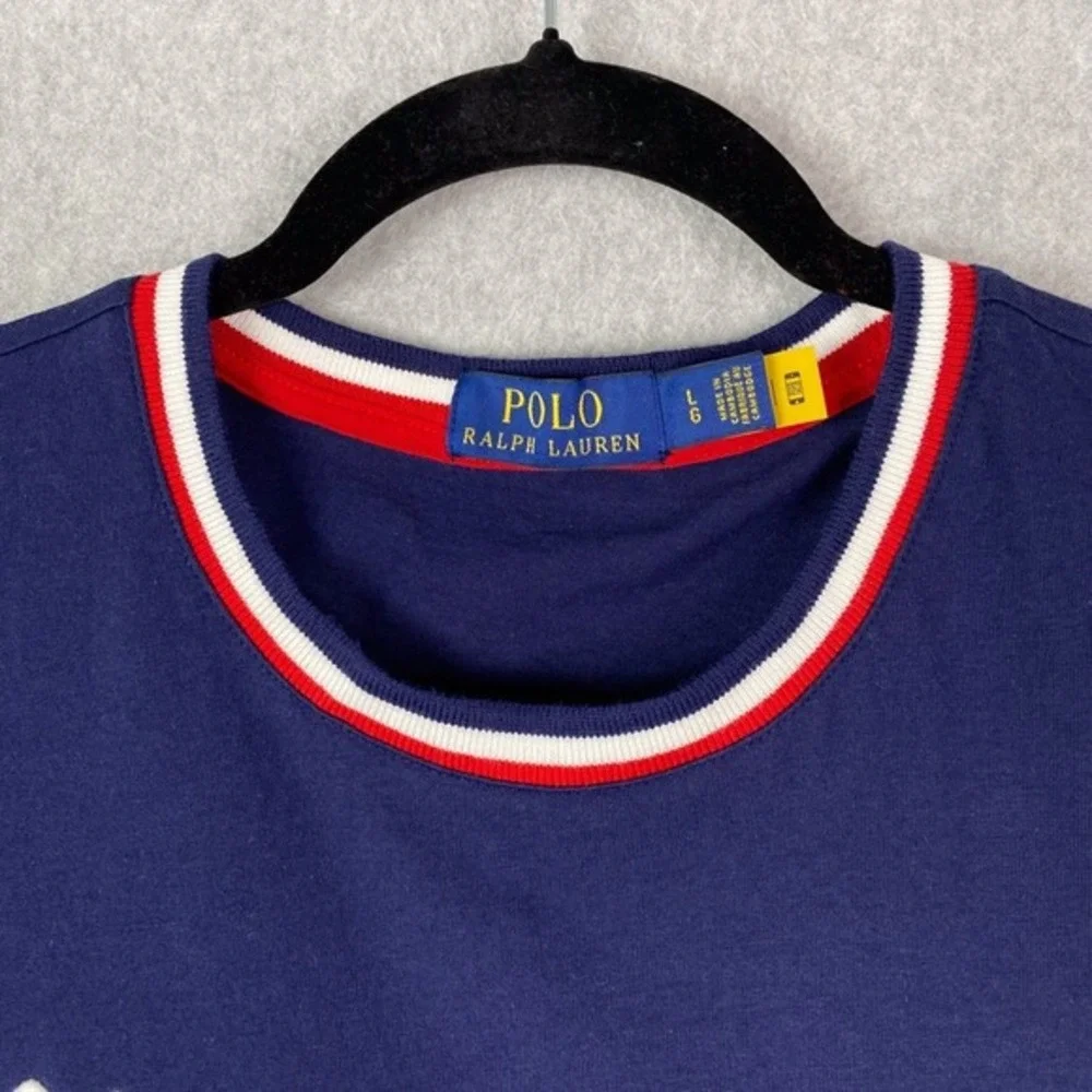 Polo Ralph Lauren Shirt Mens‎ L Navy Blue USA Shield Crewneck Short Sleeve